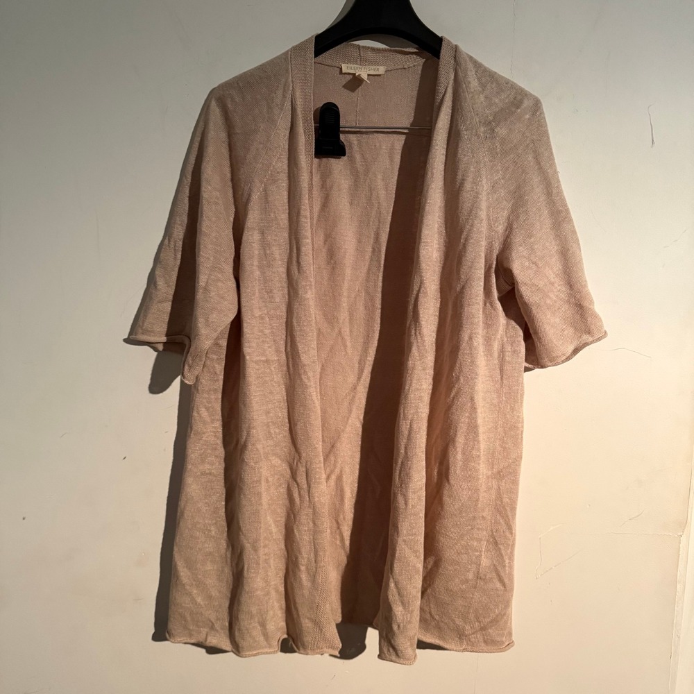 Eileen Fisher Small Petite 100% Organic Linen Minimalist Cardigan Lagenlook